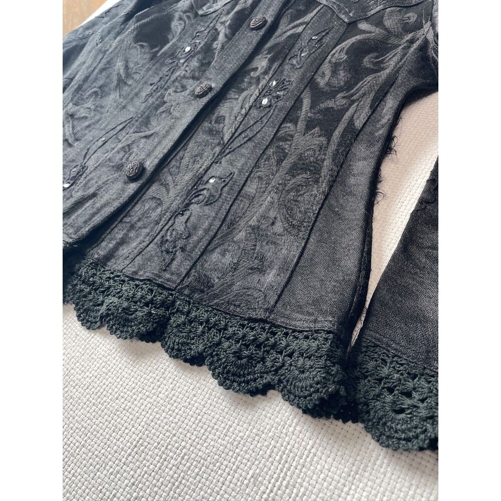 Flashback Black Embellished Jacket|vintage Beaded & Embroidered Boho Chic unique - Picture 3 of 13